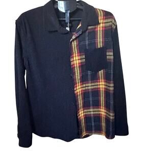 MAN Split Plaid Button Up Men Black Yellow - Size XL